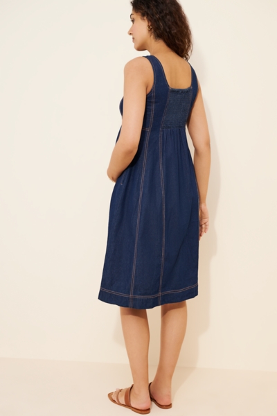 Maternity Contrast Thread Denim Midi Dress | Nuuly
