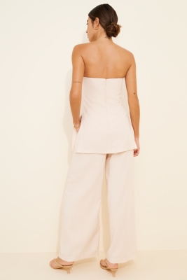 Linen Blend Strapless Twofer Jumpsuit