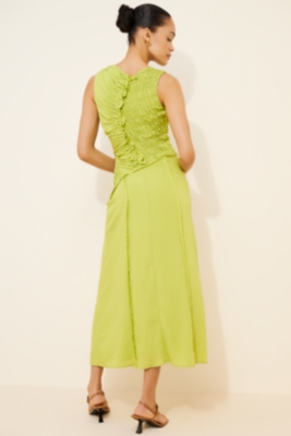 Asymmetrical Smocked Bodice Midi Dress