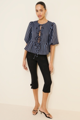 Striped Tie Front Blouse