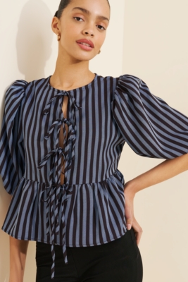 Striped Tie Front Blouse