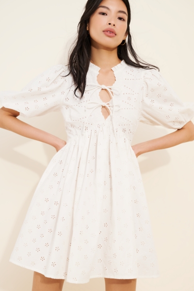 Cotton Gauze Bow Front Puff Sleeve Mini Dress main image 0