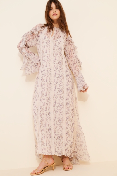off the shoulder sheath dress In Blooms Off Shoulder Mesh Midi Dress Brown