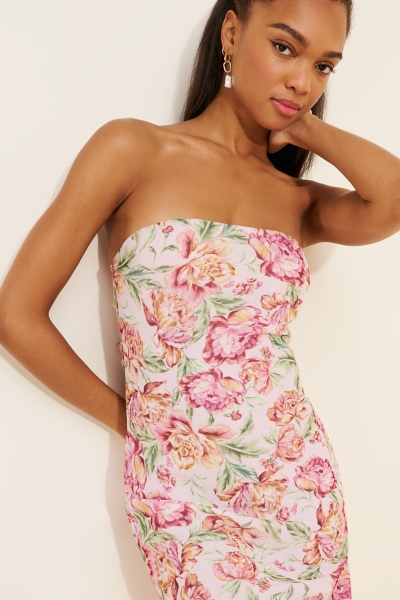 bodycon dress with doc martens Minimalist Raw Hem Strapless Back Slit Column Tube Maxi Dress