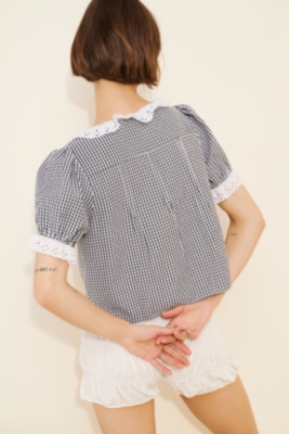 Eyelet Trim Short Sleeve Top