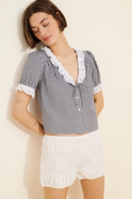 Eyelet Trim Short Sleeve Top