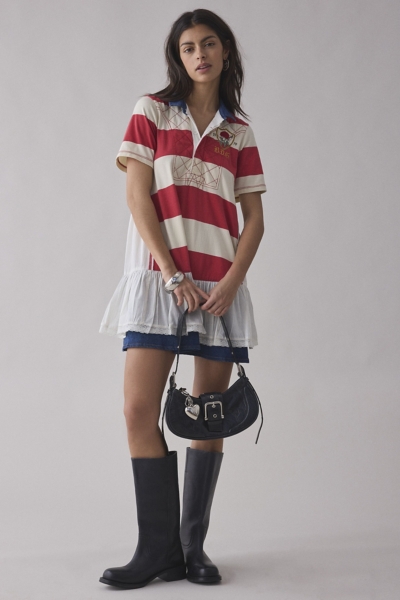 polo shirt mini dress Avec Les Filles Women's Blanket Stitch Spread Collar Mini Dress - Ice Blue