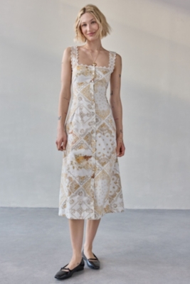 Martina Lace Trim Button-Front Midi Dress | Nuuly