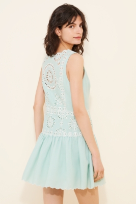 Lucky Brand Women's Drop Waist Embroidered Mini Dress - Cotton Sleeveless Summer Dress