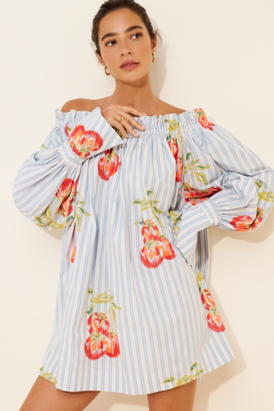 striped embroidered dress Gracie Striped Embroidered Open-back Sleeveless Dress in Crinkled Cotton L main image 0