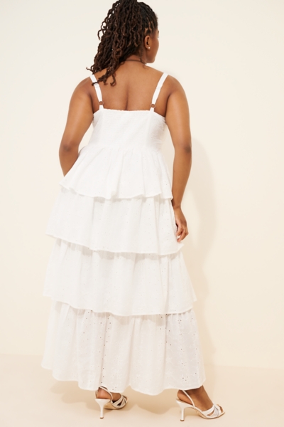 eyelet long dress White Eyelet Embroidered Maxi Dress