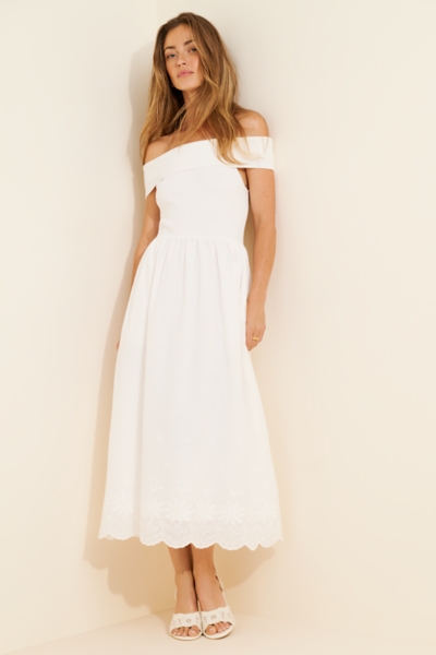 knee length dresses for ladies Josie Off Shoulder Mesh Maxi Dress - Ivory main image 0