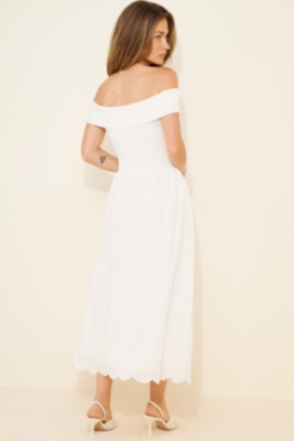 Eyelet Off-The-Shoulder Midi Dress