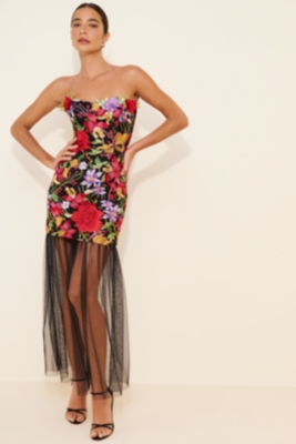 Anna Strapless Sheer Lace Maxi Dress
