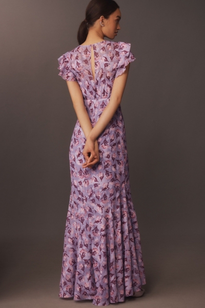 Eva Flutter-Sleeve Plunge V-Neck Maxi Dress | Nuuly