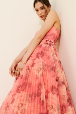 Strapless Pleated Maxi Dress