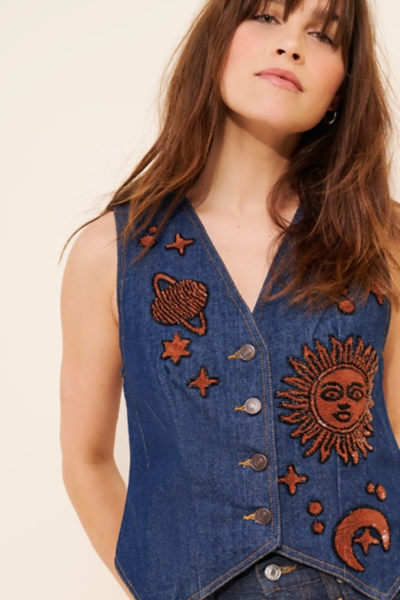 Embroidered Denim Vest | Nuuly
