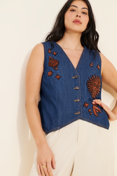 Embroidered Denim Vest | Nuuly
