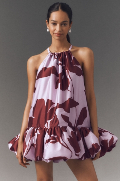 high neck swing mini dress Black Warehouse Premium Satin Feather High Neck Swing Mini Dress