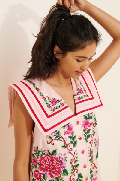 flower tapestry embroidered dress farm rio FARM Rio Embroidered Tapestry Mini Dress