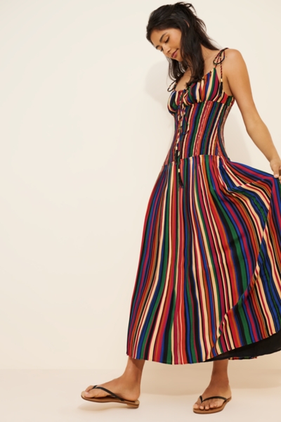 knee length dresses for ladies London Times Multi Stripe Jersey Fit & Flare Dress, Size 6p main image 0