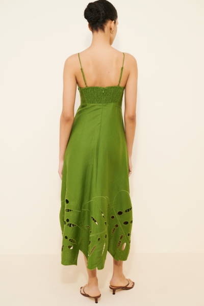farm rio green leaves cut out dress Off-White Palm Fan Midi Dress – ban.do main image 1