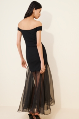 Off-The-Shoulder Rib Organza Maxi Dress