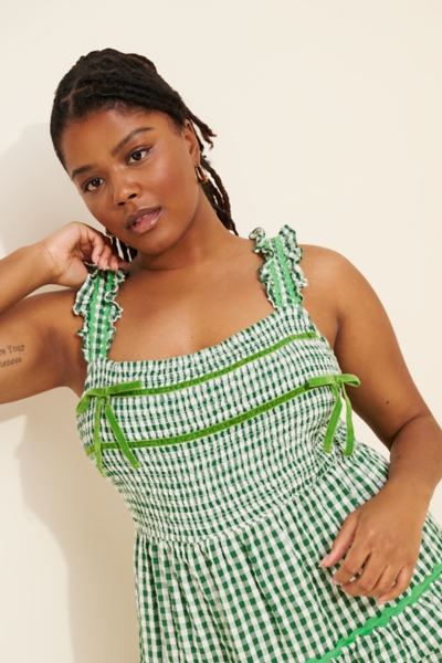 slim fit dress slacks Green Gingham Print Short Puff Sleeve Mini Dress main image 0