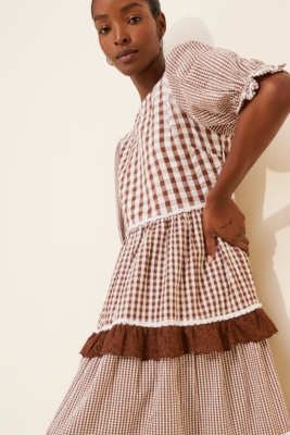 Gingham Tiered Puff Sleeve Maxi Dress