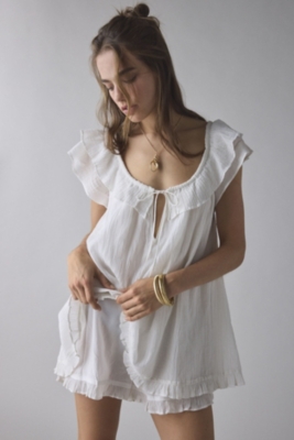 Annabelle Ruffle Tie-Front Babydoll Romper | Nuuly