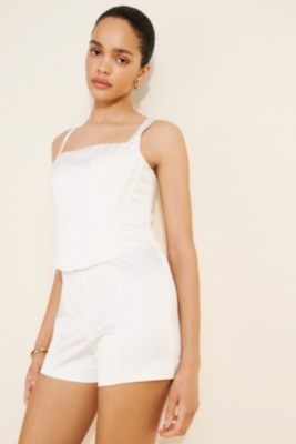 Satin Sleeveless Square-Neck Corset Romper | Nuuly