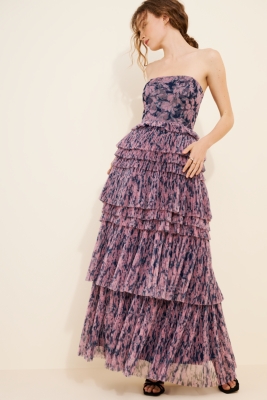 Outline Floral Tiered Maxi Dress