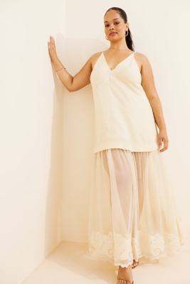 Sleeveless Sheer Linen Maxi Slip Dress