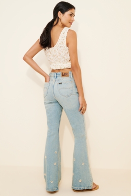 High-Rise Flare Embroidered Jeans