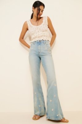 High-Rise Flare Embroidered Jeans