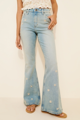 High-Rise Flare Embroidered Jeans