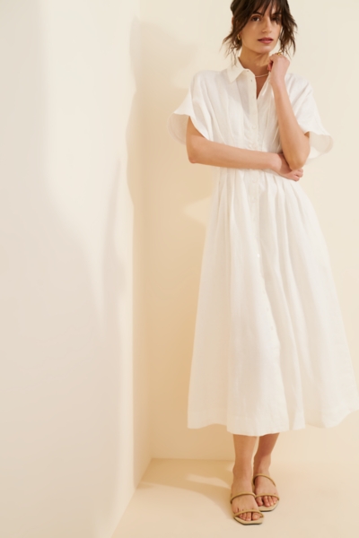 knee length dresses for ladies Puff linen Dress Summer Casual Midi Women Linen Dresses Pleated Dress –  SimpleLinenLife