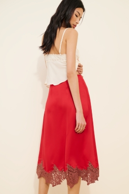 Lania Lace Trim Slip Midi Skirt