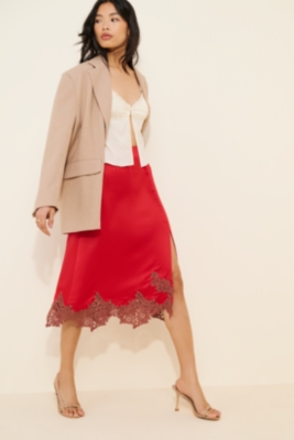 Lania Lace Trim Slip Midi Skirt