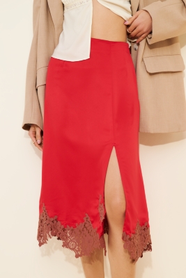 Lania Lace Trim Slip Midi Skirt