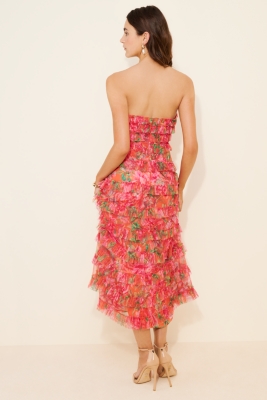Printed Micro Ruffle Maxi Dress