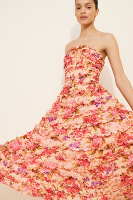 Ruffle Strapless Midi Dress