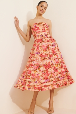 Ruffle Strapless Midi Dress