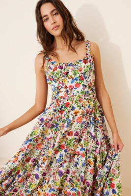 Ruffle Floral Sweetheart Midi Dress