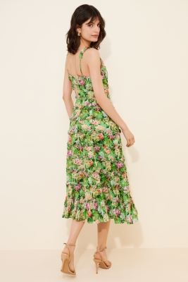 Ruffle Floral Sweetheart Midi Dress