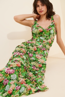 Ruffle Floral Sweetheart Midi Dress