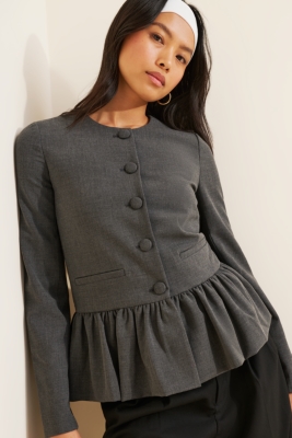 Noona peplum jacket グレー ノーカラー Noona peplum jacket(Gray) – Audire