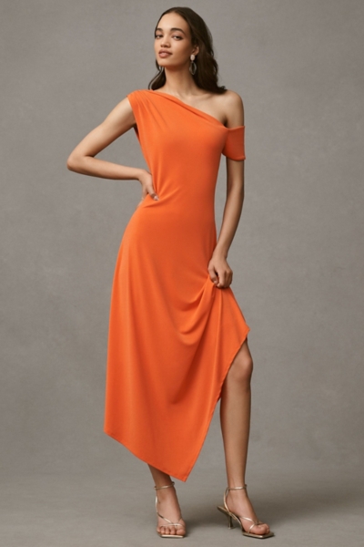 plus size birthday dress Asymmetrical Draped Midi Skirt in Orange main image 1