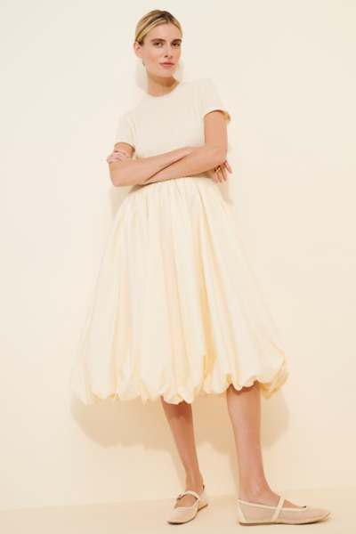 knee length dresses for ladies Lady Black Tie - Regal Cutie Bubble Hem Midi Dress - Cream main image 1
