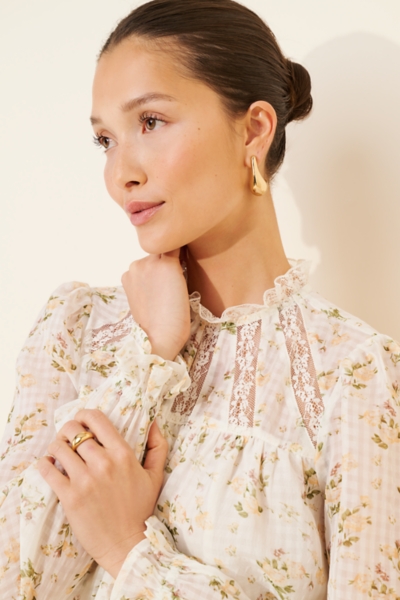 Floral Lace Insert Peasant Blouse | Nuuly
